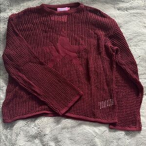 Burgundy Knit Sweater with Star Design